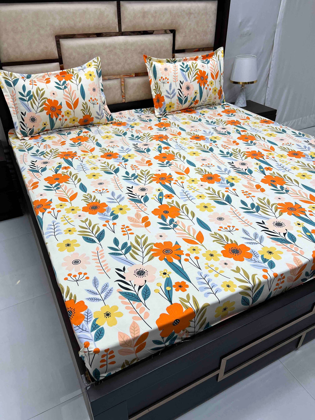 A-2668 - Poly Cotton 130 GSM King Size Double Bedsheet (274X274) with Two Pillow Covers (50X76)