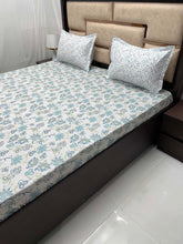 Load image into Gallery viewer, A-3105 - Pure Cotton 180 TC King Size Fitted Bedsheet (183X198) with Two Pillow Covers (45X68)
