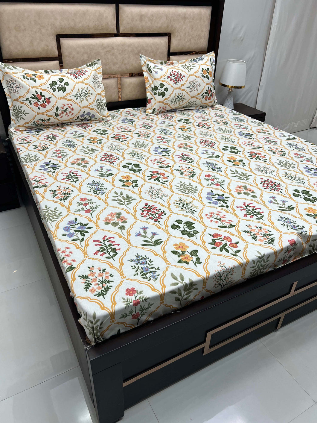 A-3187 - Poly Cotton 130 GSM Queen Size Double Bedsheet (228X254) with Two Pillow Covers (43X68)
