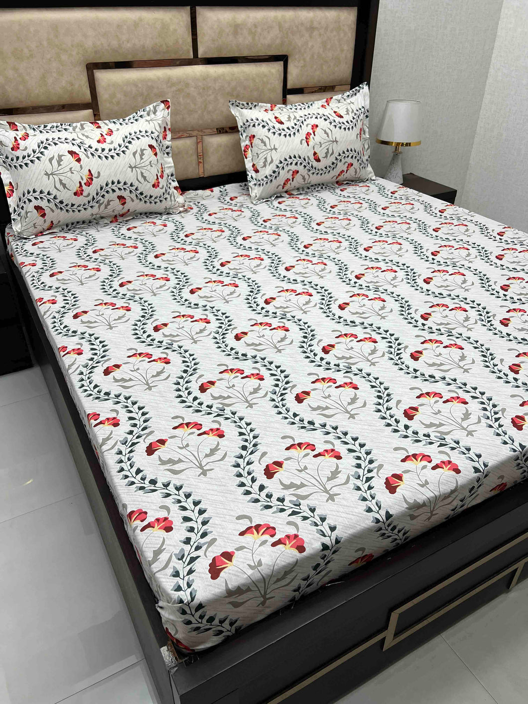 A-3740 - Pure Cotton 180 TC Super King Size Double Bedsheet (274X304) with Two Pillow Covers (50X76)