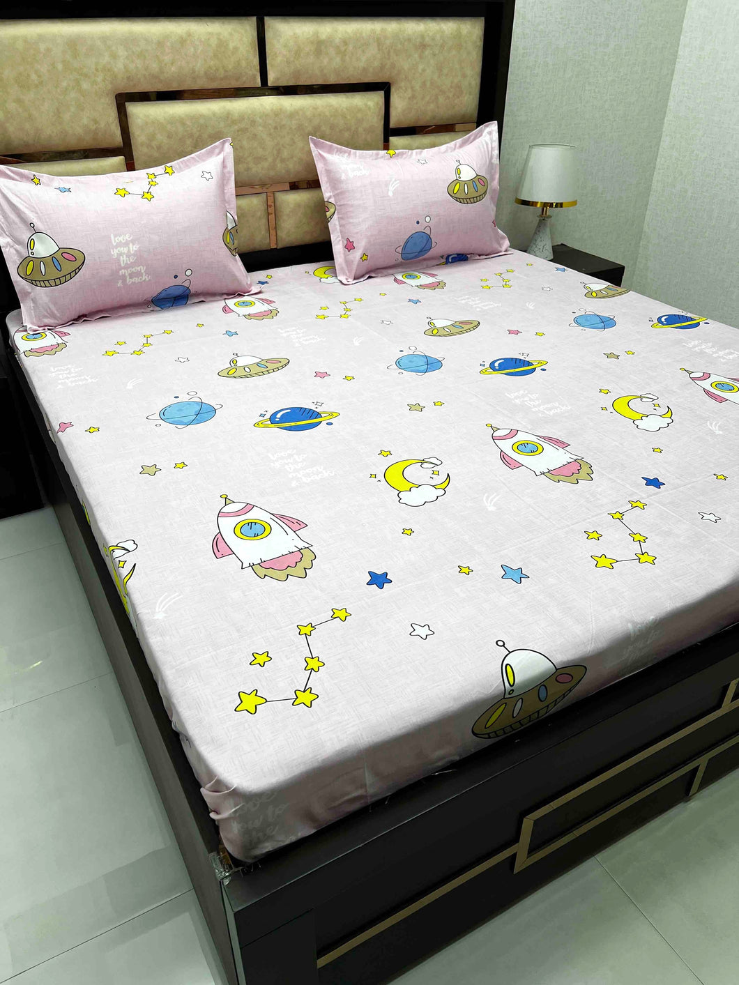 A-3749 - Poly Cotton 130 GSM Queen Size Double Bedsheet (228X243) with Two Pillow Covers (45X68)