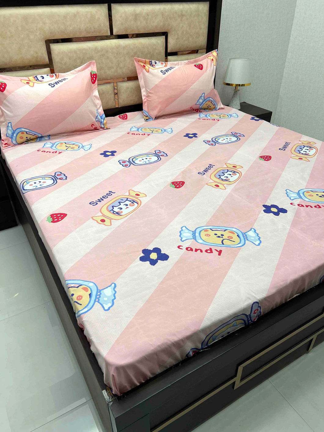 A-3754 - Poly Cotton 130 GSM Queen Size Double Bedsheet (228X243) with Two Pillow Covers (45X68)