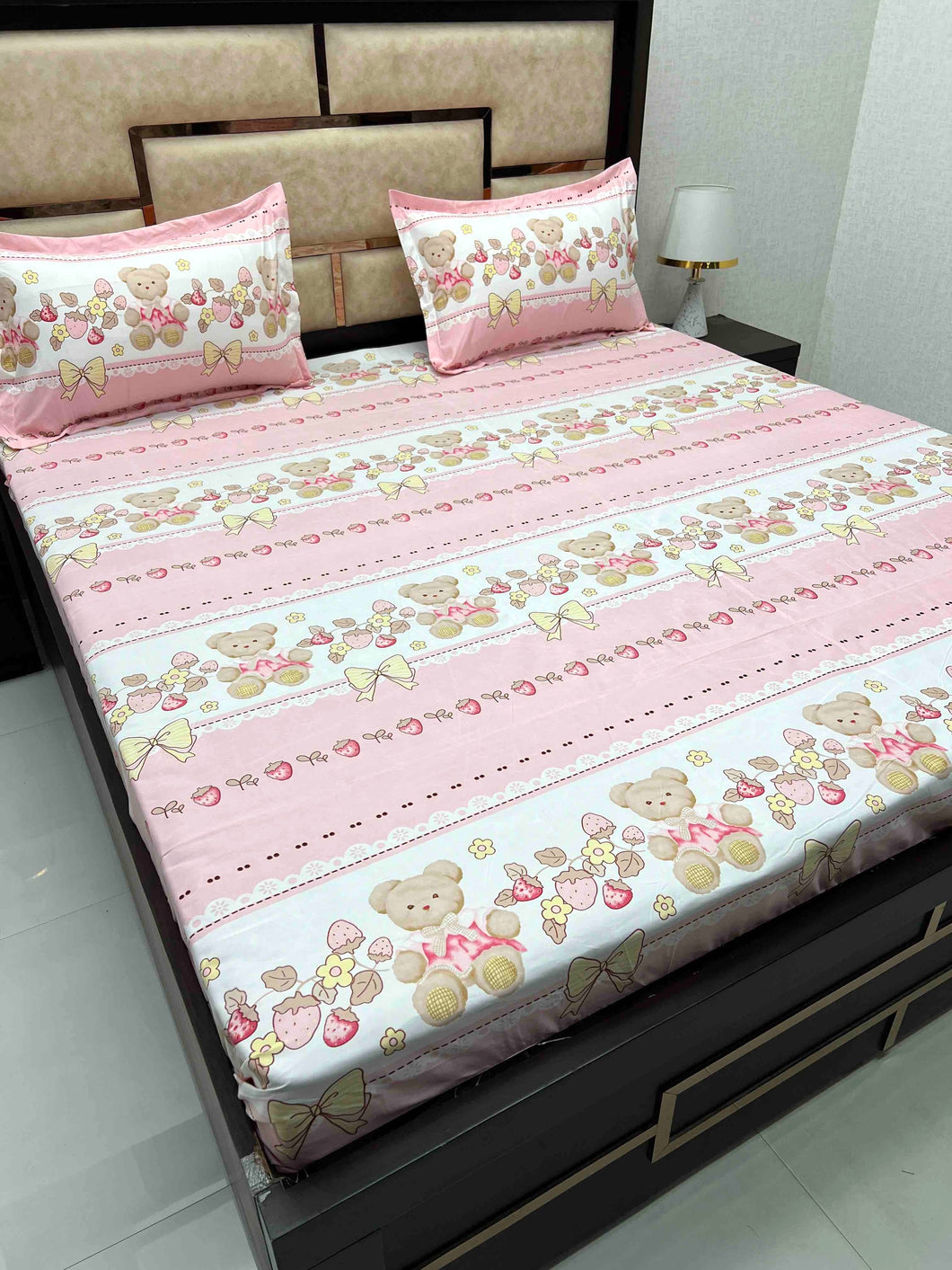 A-3755 - Poly Cotton 130 GSM Queen Size Double Bedsheet (228X243) with Two Pillow Covers (45X68)