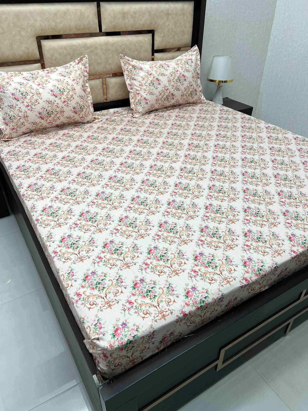 A-3757 - Pure Cotton 500 TC Super King Size Double Bedsheet (304X304) with Two Pillow Covers (50X76)