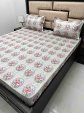 Load image into Gallery viewer, A-3758 - Pure Cotton 500 TC Super King Size Double Bedsheet (304X304) with Two Pillow Covers (50X76)
