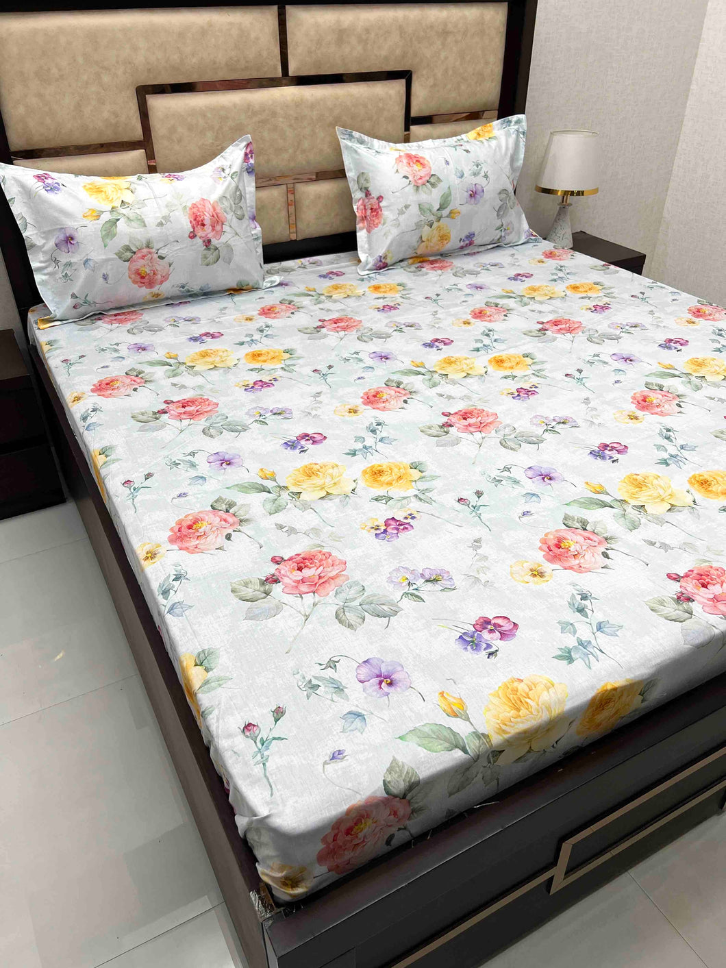 A-3760 - Pure Cotton 500 TC Super King Size Double Bedsheet (304X304) with Two Pillow Covers (50X76)