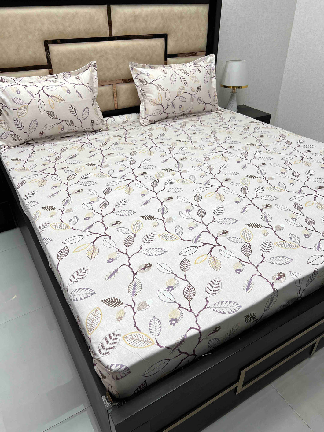 A-3844 - Pure Cotton 250 TC Queen Size Double Bedsheet (228X254) with Two Pillow Covers (43X68)