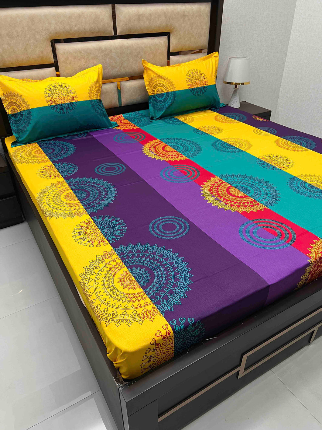A-3873 - Pure Cotton 180 TC Queen Size Double Bedsheet (228X254) with Two Pillow Covers (43X68)