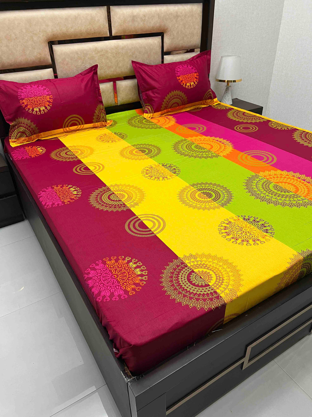 A-3875 - Pure Cotton 180 TC Queen Size Double Bedsheet (228X254) with Two Pillow Covers (43X68)