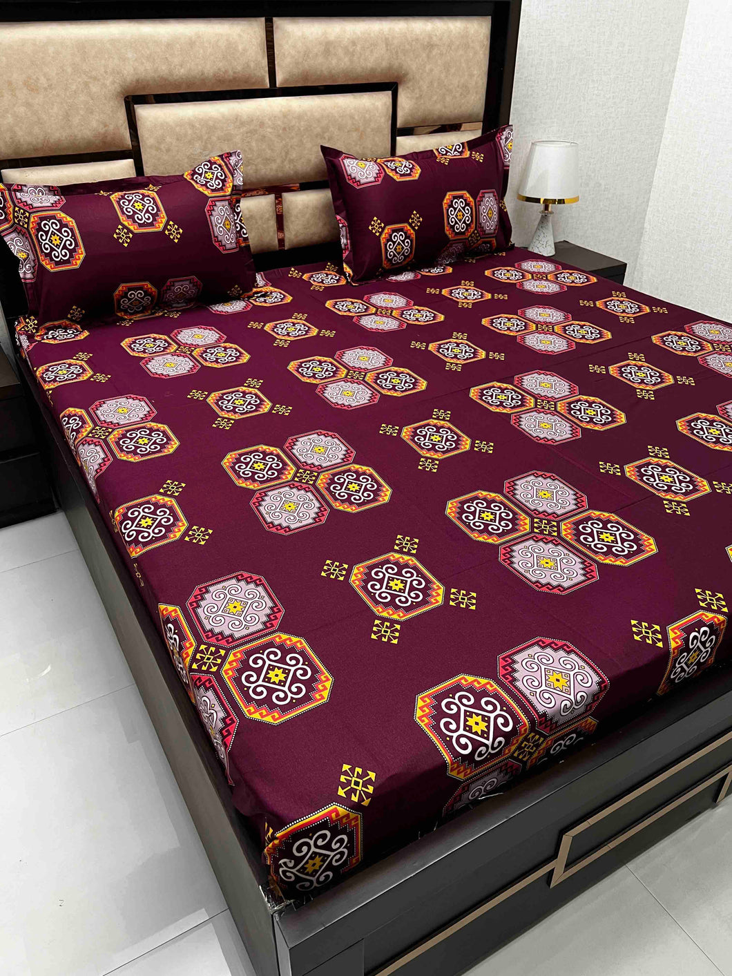 A-3884 - Pure Cotton 180 TC Queen Size Double Bedsheet (228X254) with Two Pillow Covers (43X68)