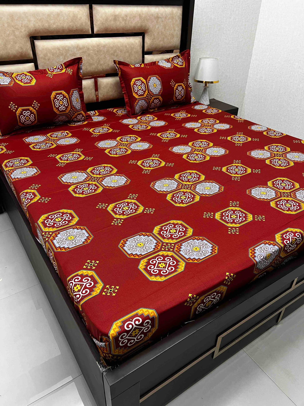 A-3886 - Pure Cotton 180 TC Queen Size Double Bedsheet (228X254) with Two Pillow Covers (43X68)