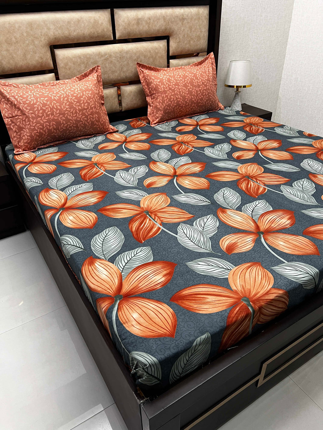 A-3943 - Poly Cotton 130 GSM King Size Double Bedsheet (274X274) with Two Pillow Covers (50X76)