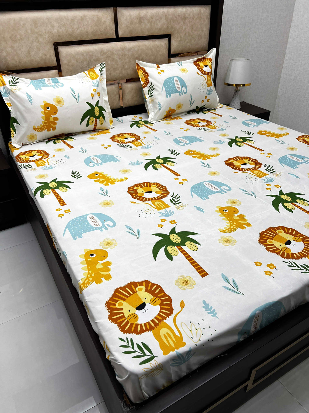 A-3945 - Poly Cotton 130 GSM Queen Size Double Bedsheet (228X243) with Two Pillow Covers (45X68)