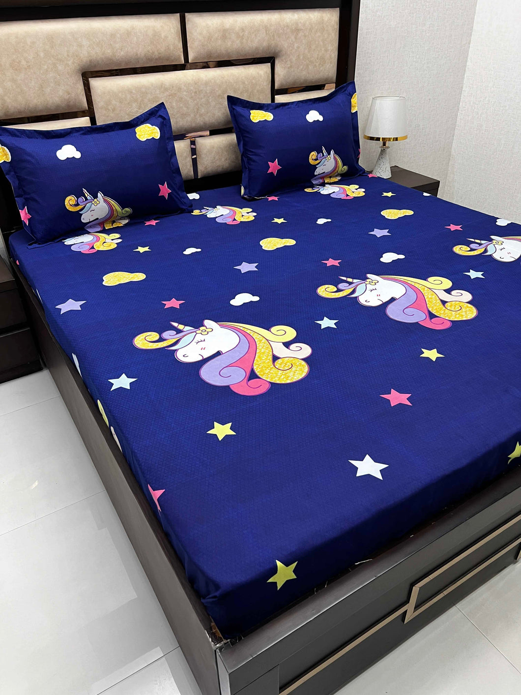 A-3946 - Poly Cotton 130 GSM Queen Size Double Bedsheet (228X243) with Two Pillow Covers (45X68)