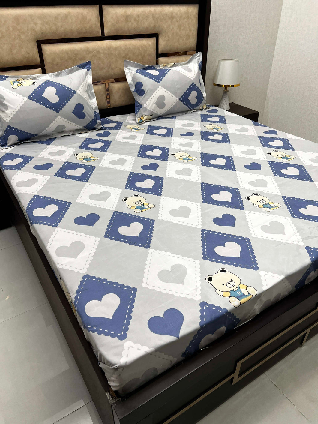 A-3947 - Poly Cotton 130 GSM Queen Size Double Bedsheet (228X243) with Two Pillow Covers (45X68)