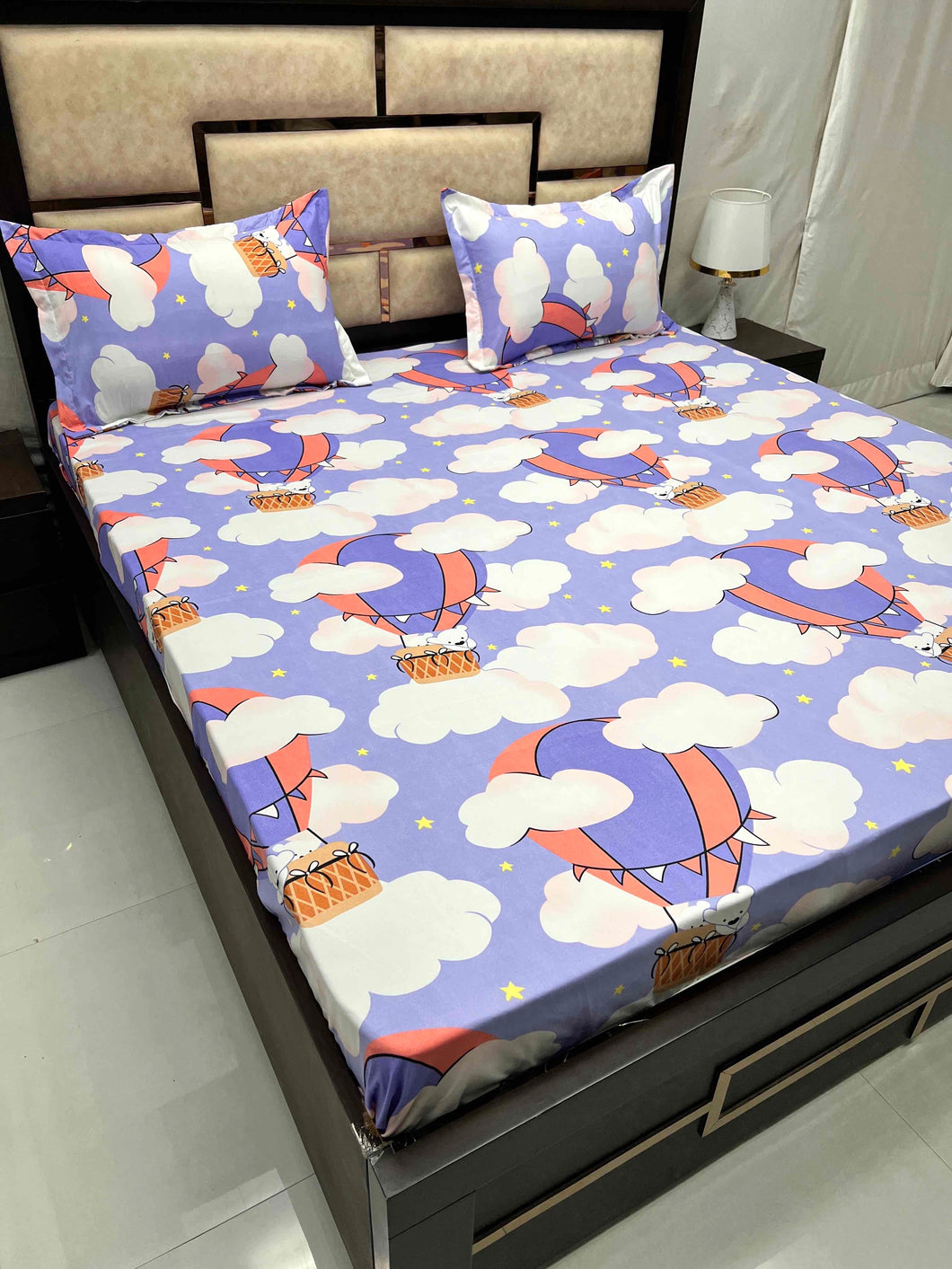 A-3527 - Poly Cotton 110 GSM Queen Size Double Bedsheet (228X254) with Two Pillow Covers (43X68)