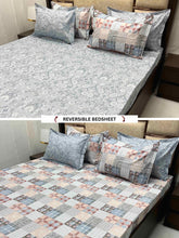Load image into Gallery viewer, A-3341 - Pure Cotton 300 TC King Size Reversible Double Bedsheet (274X274) with Four Pillow Covers (50X76)
