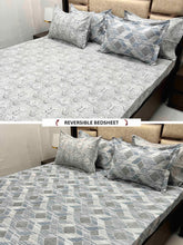 Load image into Gallery viewer, A-3344 - Pure Cotton 300 TC King Size Reversible Double Bedsheet (274X274) with Four Pillow Covers (50X76)
