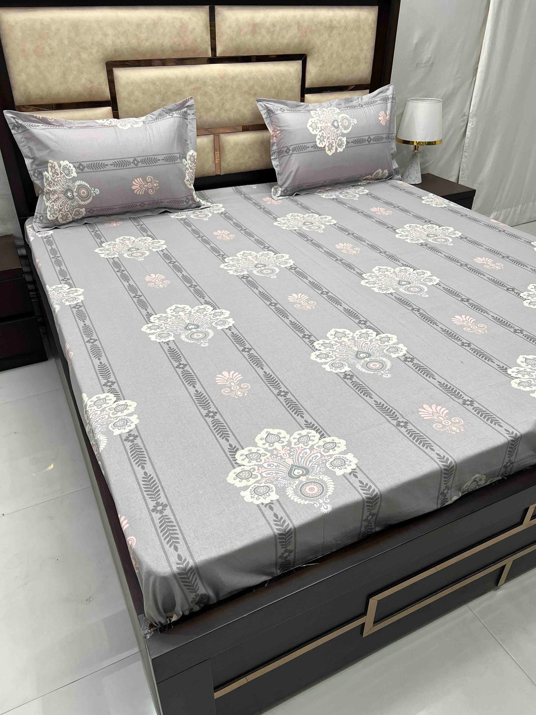 A-3542 - Pure Cotton 180 TC Queen Size Double Bedsheet (228X254) with Two Pillow Covers (43X68)
