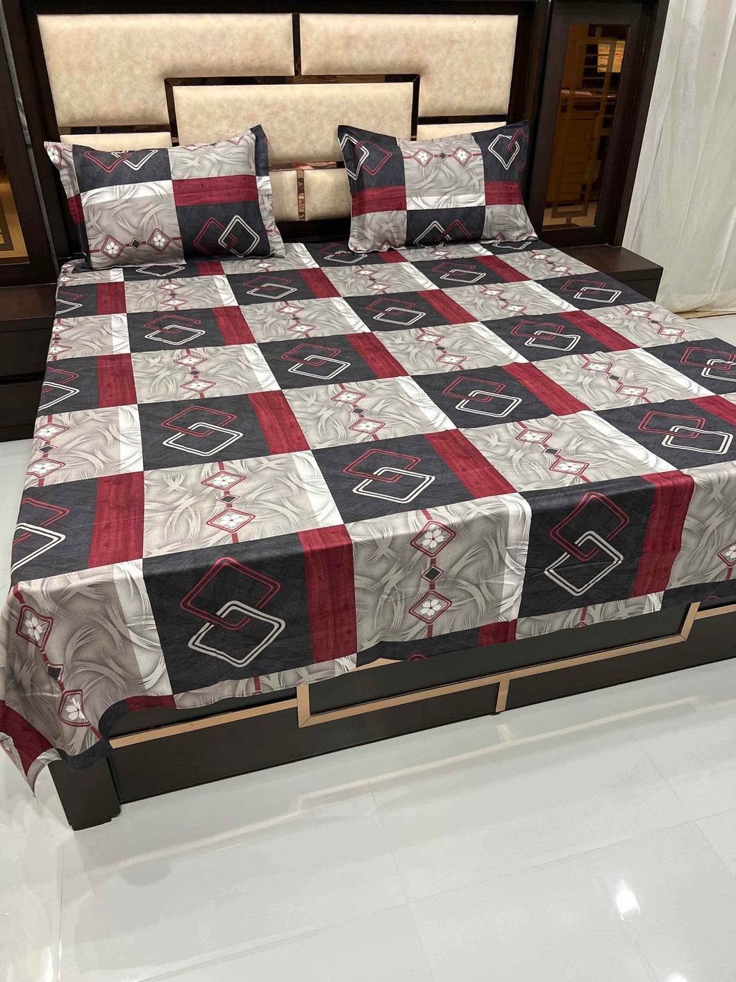 A-2289 - Pure Cotton 180 TC Queen Size Double Bedsheet (228X254) with Two Pillow Covers (43X68)
